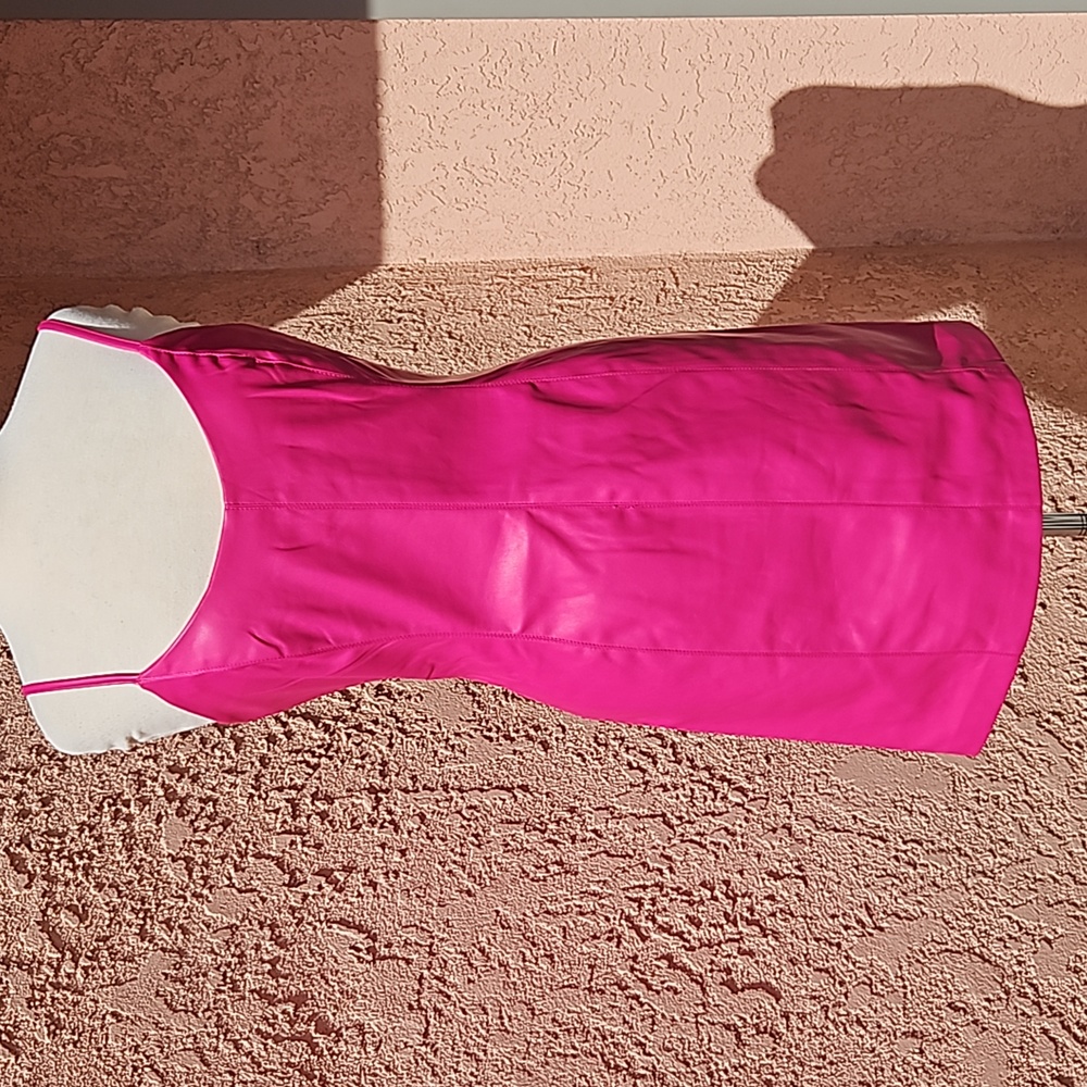 Steve Madden Fuchsia Vegan Leather Slip Strappy Mini Dress Size large